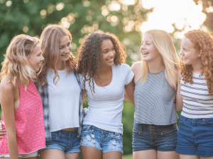 5 teenage daughters arms around each other