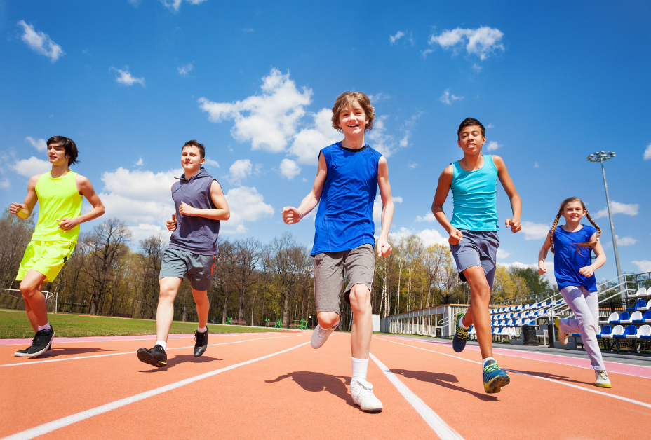 Healthy teens jogging fitness goals